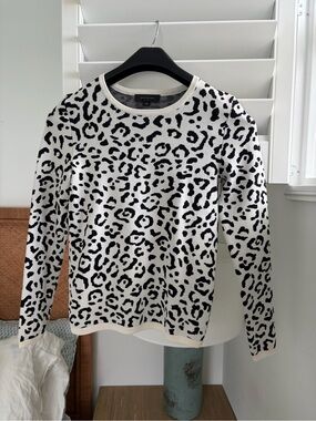 Ann Taylor Black and White Leopard Crewneck Sweater